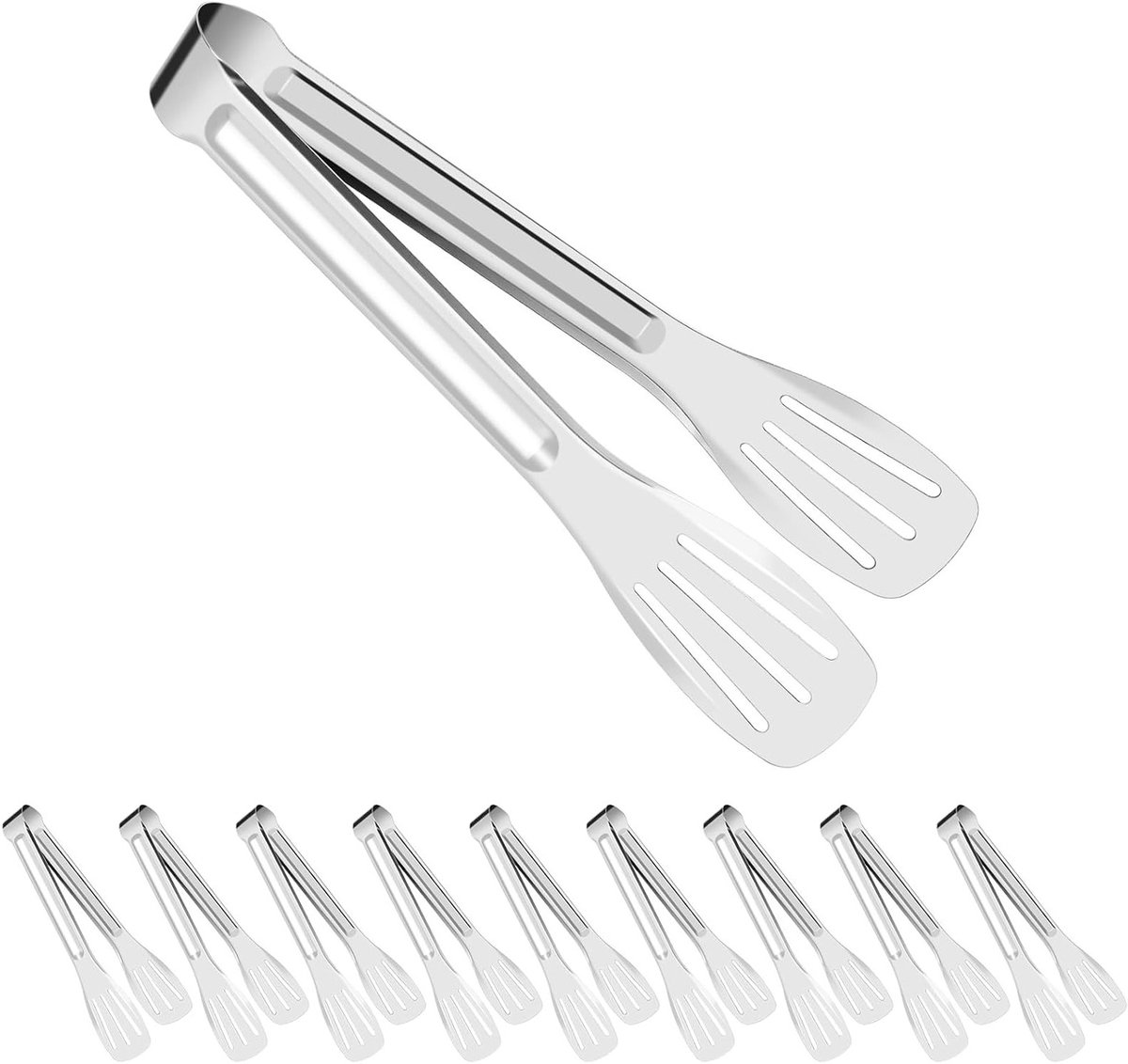 Set van 10 RVS Keukentangen voor Serveren, Taart, Suiker, IJs en BBQ - Ideaal voor Feestjes en Salades (17,8 cm)