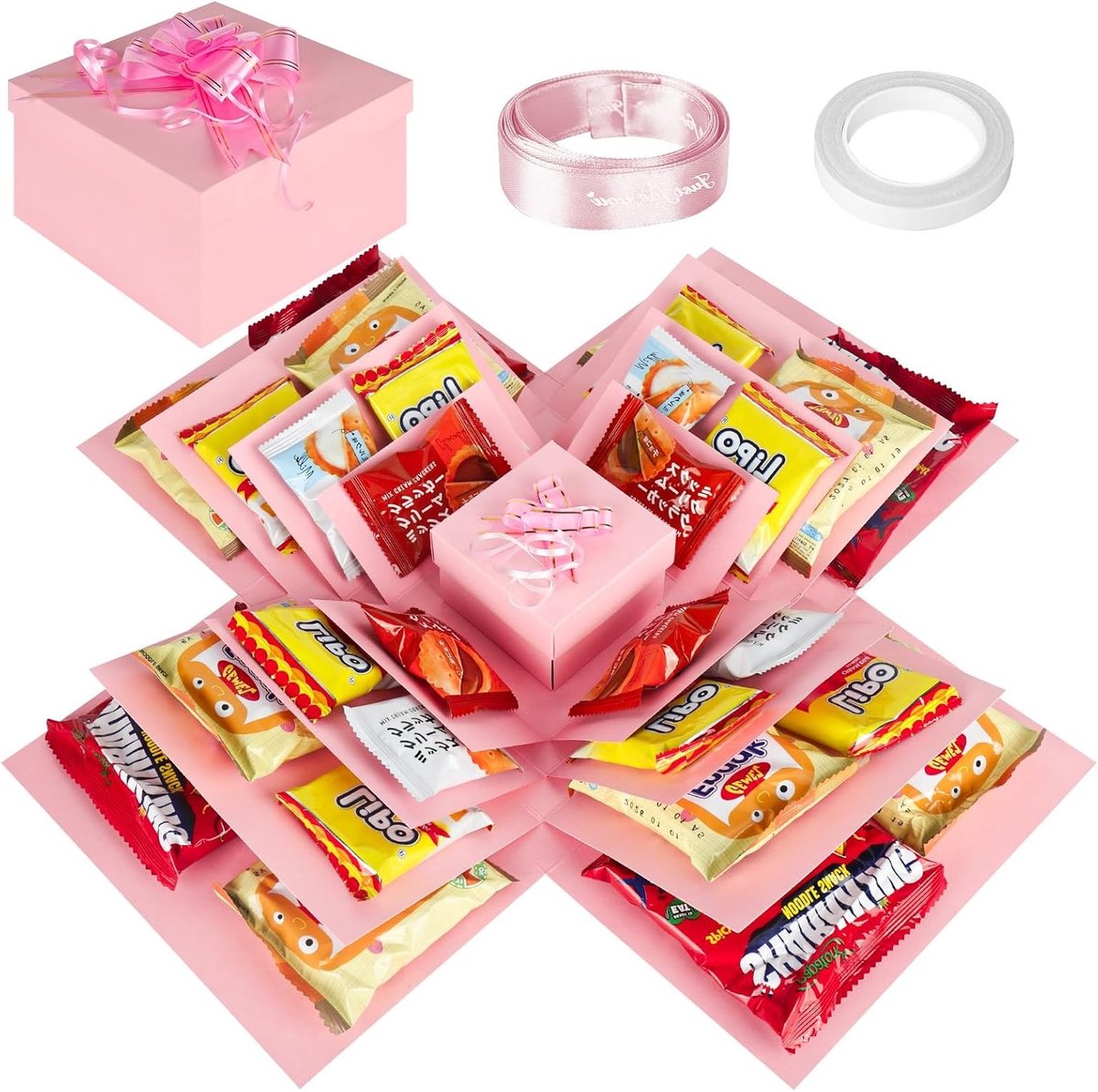 Creatieve 5-laagse explosiebox, doe-het-zelf geschenkdoos voor verrassingen, perfect voor Valentijnsdag en verjaardagen (roze)