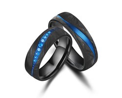 Jonline SET Trouwringen Zwart Titanium Zirkonia Azure Noir| Vriendschapsringen | Relatie ringen |Set