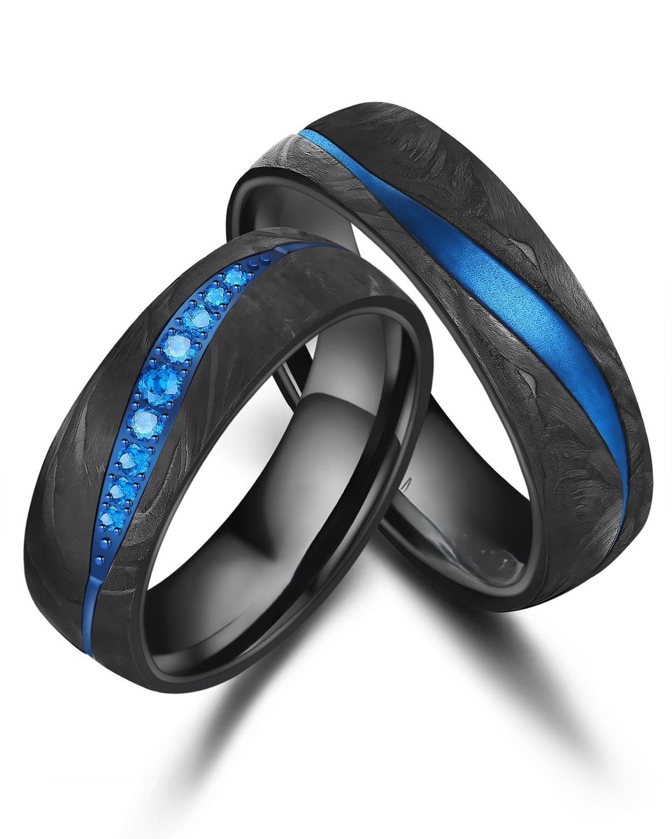 Jonline SET Trouwringen Zwart Titanium Zirkonia Azure Noir| Vriendschapsringen | Relatie ringen |Set