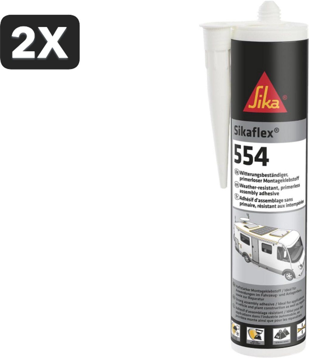 2 x Sika – Sikaflex 554 zwart – Montagelijm – ideaal voor grote onderdelen en hoge dynamische belastingen – verouderings- en weerbestendig – 300 ml