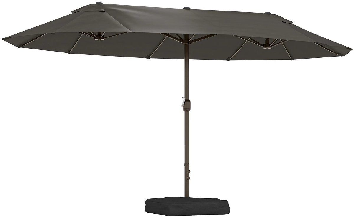 Sello! dubbele parasol – tuin – dakterras – ventilatie opening - inclusief voet en zandzak – polyester – 4,6 x 2,7 m – antraciet