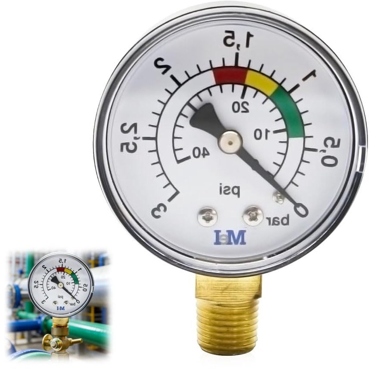 Nauwkeurige waterdrukmeter voor zwembadfilter en irrigatie, 1/4 inch aansluiting, 0-3 bar/psi, diameter 50 mm, ideaal voor pomp en verwarming
