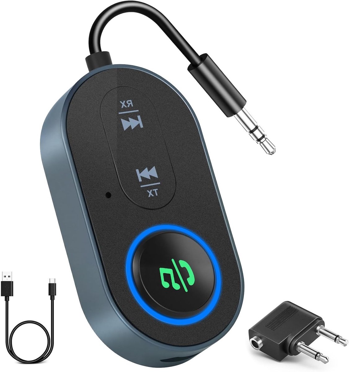 Bluetooth Adapter voor Vliegtuigen en TV, 3.5mm Aux Jack, Draadloze Transmitter en Ontvanger met Bluetooth 5.3 voor Hoofdtelefoon en Audioapparatuur