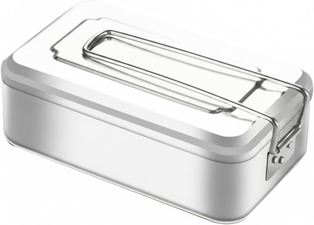 VHV - Lunchbox - Aluminium lunchbox met deksel - 1500ML - Rechthoekige metalen vershoudbak - Voor meal prep, camping, picknick en onderweg - 1 stuk - Zilver