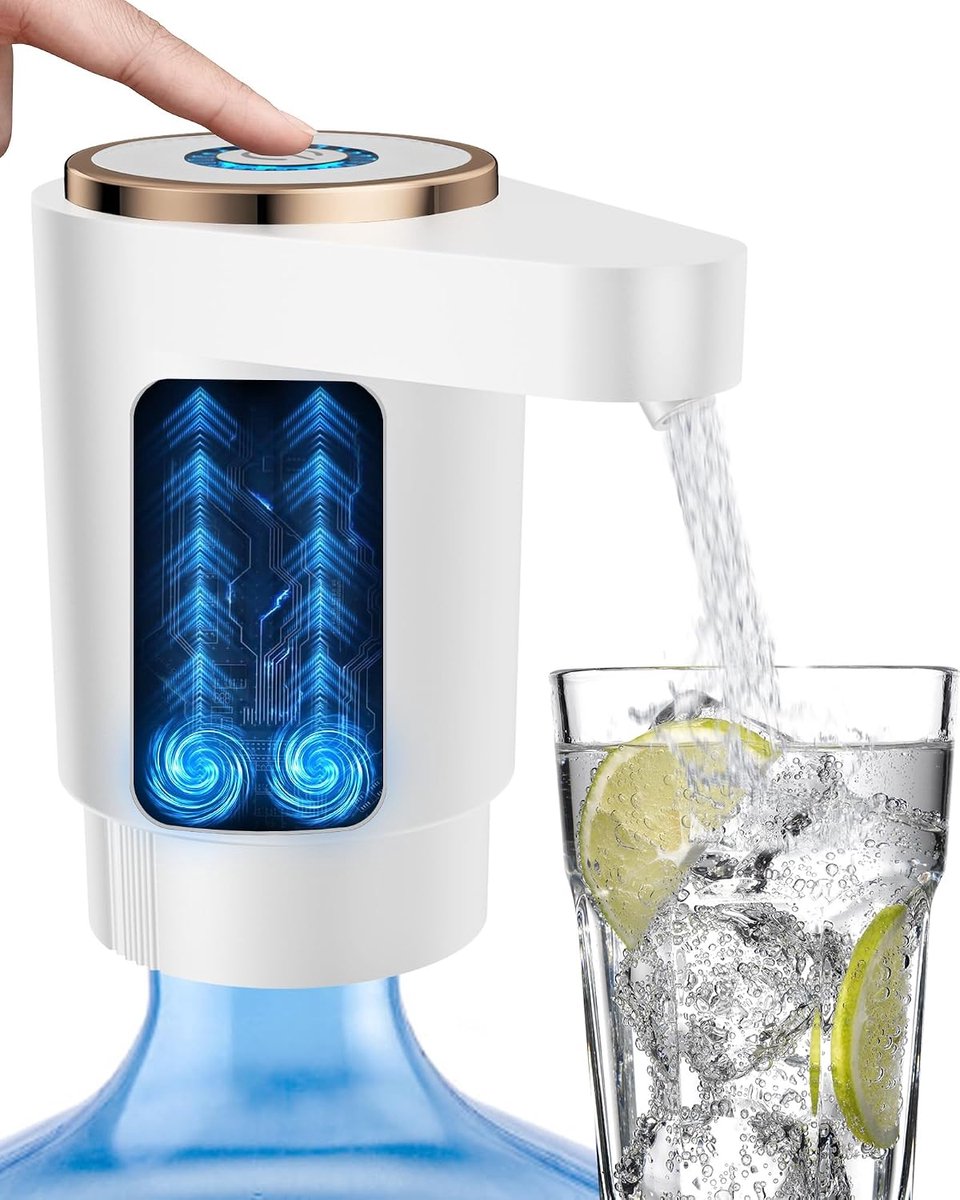Waterpomp - Waterflespomp voor 5 gallon - Draagbare elektrische dispenser - Oplaadbaar via USB-C - Dubbele krachtige motoren - Snelle doorstroming - Geschikt voor 2 tot 5 gallon flessen - Voor thuis, kantoor, camping en camper -1200mA - Wit