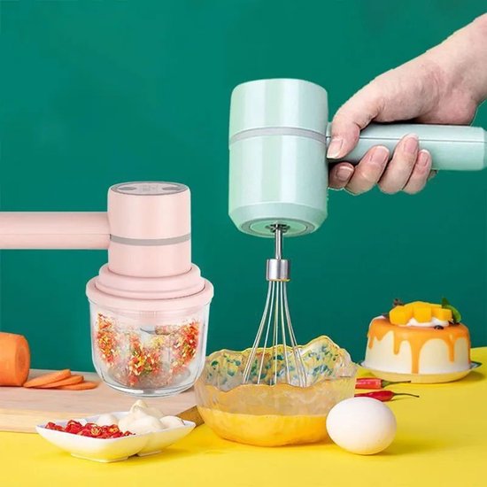 KZQ Draadloze 2-in-1 keukenmixer en knoflookstamper - Handmixer voor bakken en ingrediënten mengen - Compact en krachtig voor thuisgebruik - Wit van kzq — afbeelding 3
