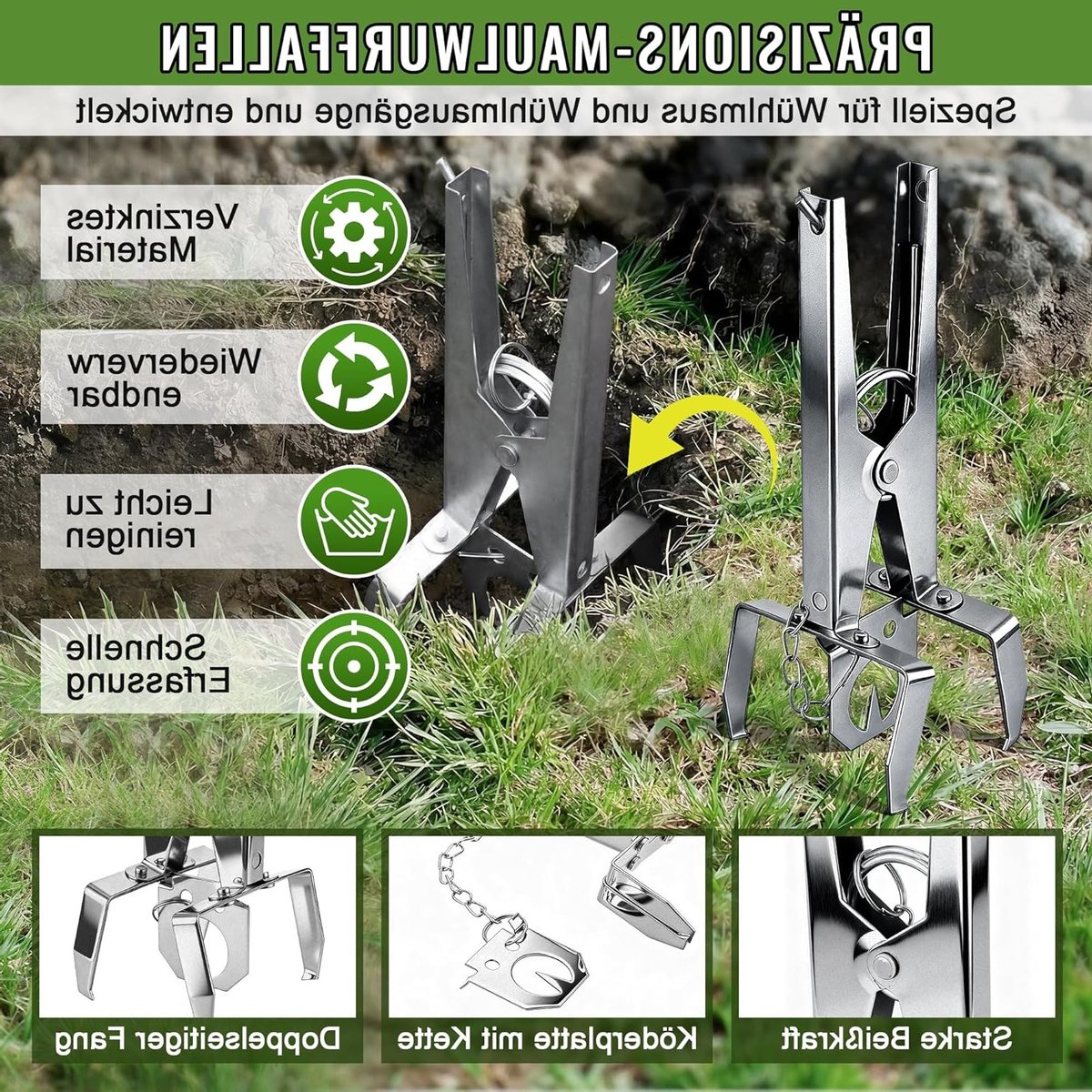 Effectieve Vole Trap met Ketting - Herbruikbare en Scherpe Vallen voor Veldmuizen - Dubbelzijdige Vallen voor Tuin en Gazon