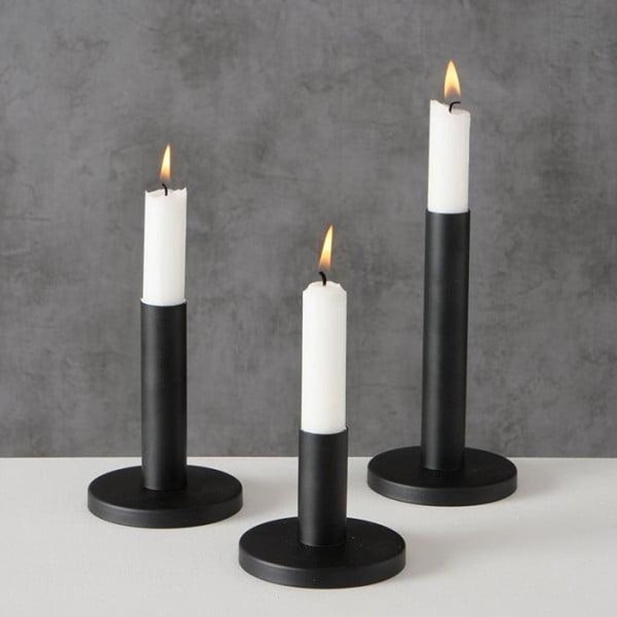 Kaarsenstandaard Woondeco Interieur Zwart 3-delig Boltze Home Ø9 cm x H16/12/8 cm