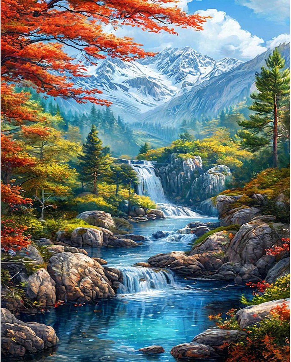 SnelShoppen - Schilderen op Nummer - RICUVED Berglandschap Schilderset voor Volwassenen, 40x50 cm Canvas, 3 Penseel, Acrylverf en Haakjes, Ideaal voor