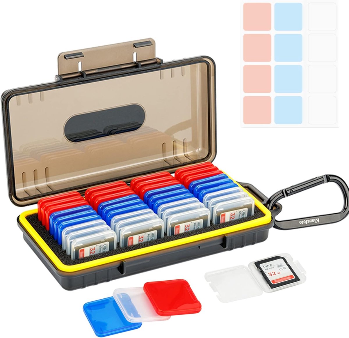 SnelShoppen - SD Kaart Houder Case voor 36 SD/SDXC/SDHC Kaarten, Waterdicht, Schokbestendig en Stofdicht, Duidelijk Plastic, 3 Kleuren, Ideaal voor Fo