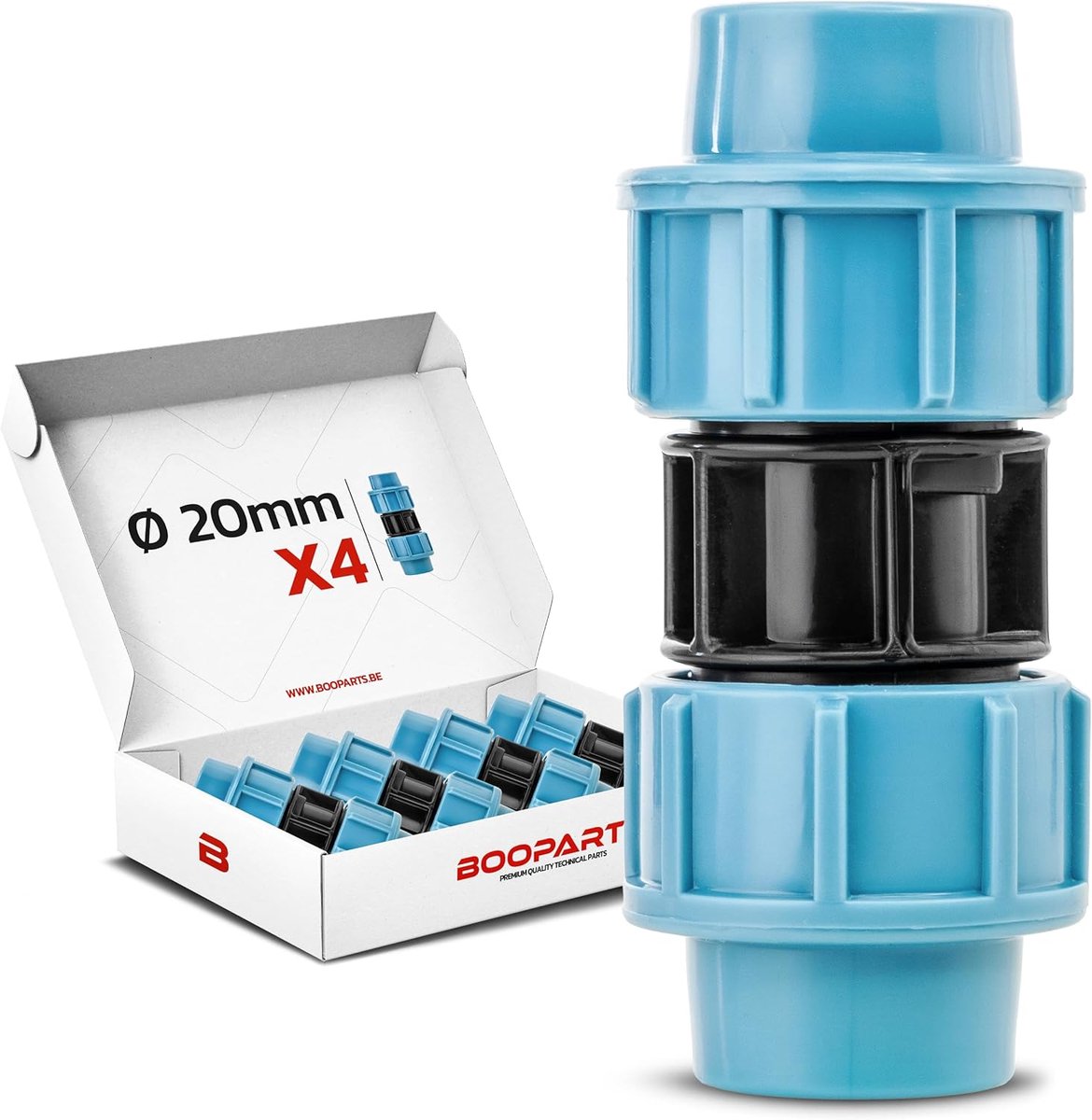 SnelShoppen - Set van 4 Rechte PP 20 x 20 mm Schroefverbindingen voor PE Slang - Polypropyleen Irrigatie en Loodgieterskoppeling