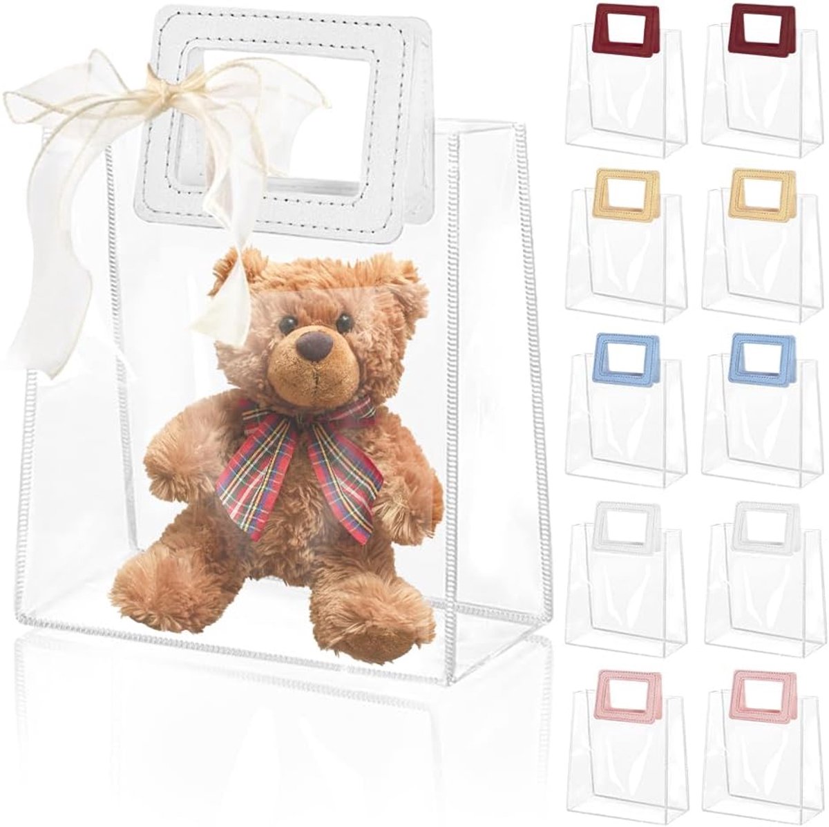 SnelShoppen - Set van 10 Transparante Cadeau Tassen met Handvat, Herbruikbare Kleine Geschenkzakken voor Schooldag, Feest, Verjaardag, Bruiloft, Kerst