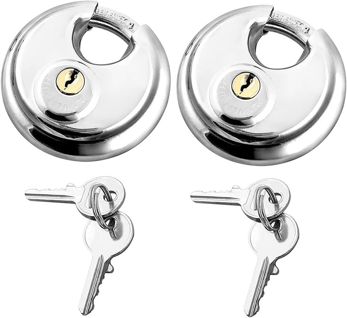 2 Stuks 70mm Hangslot met RVS Sluiting, Schijfslot, Trailer Slot, Duurzaam en Waterdicht Hangslot met Sleutel voor Beveiliging en Bescherming van Waardevolle Voorwerpen