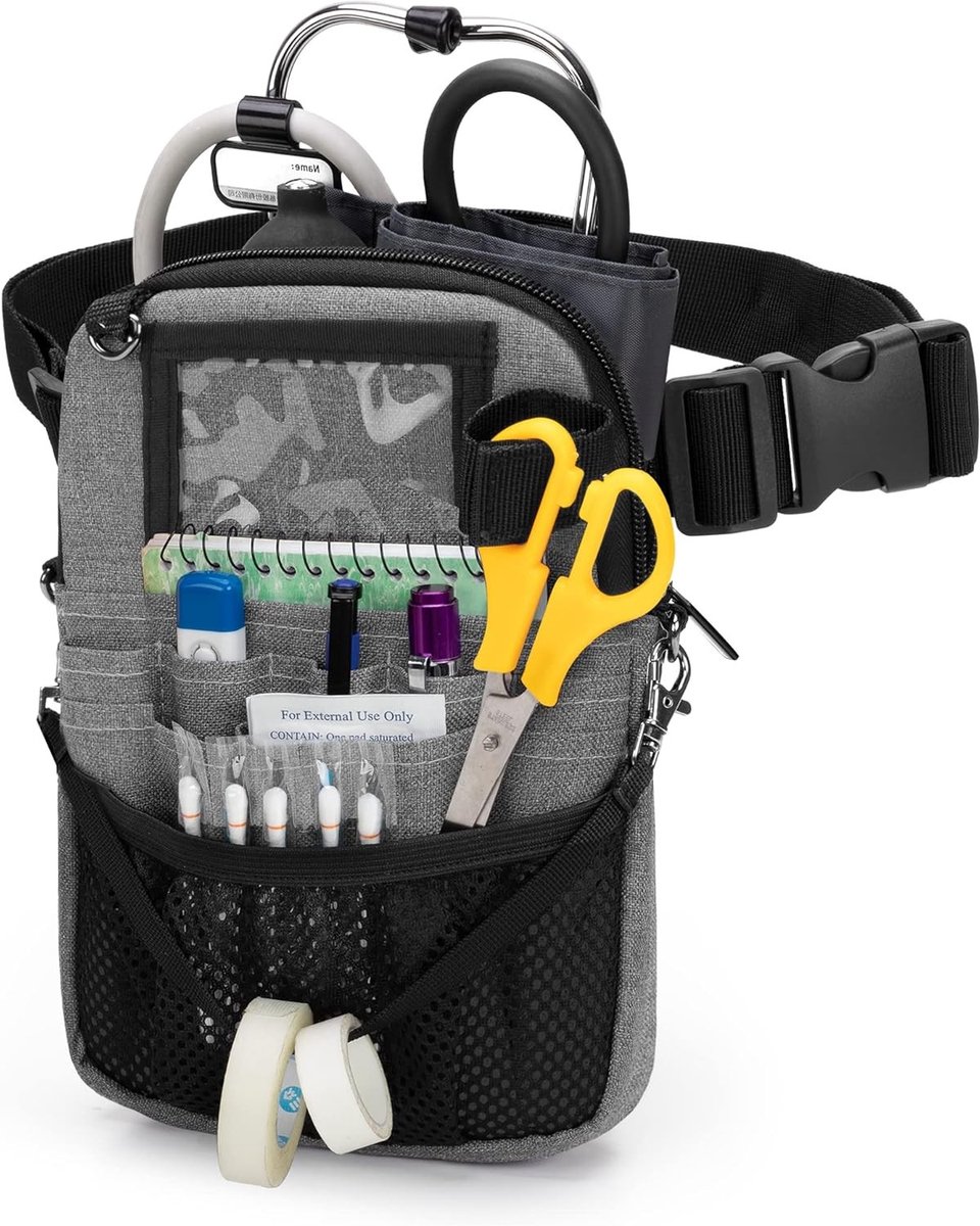 Multi-Pocket Vet Bag voor Verpleegsters, Verstelbare Heupriem voor Stethoscoop, Scharen en Medische Benodigdheden, Grijs | Ideaal voor Organisatie van Verpleegkundige Accessoires en Medische Hulpmiddelen