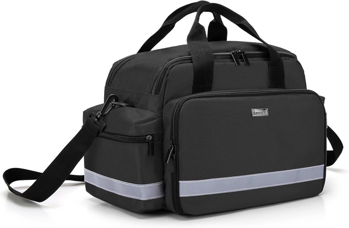 Medische Tas voor Verpleegkundigen met Handvat en Schouderriem voor Thuiszorg, Hospicebezoek en Noodgevallen, Zwart