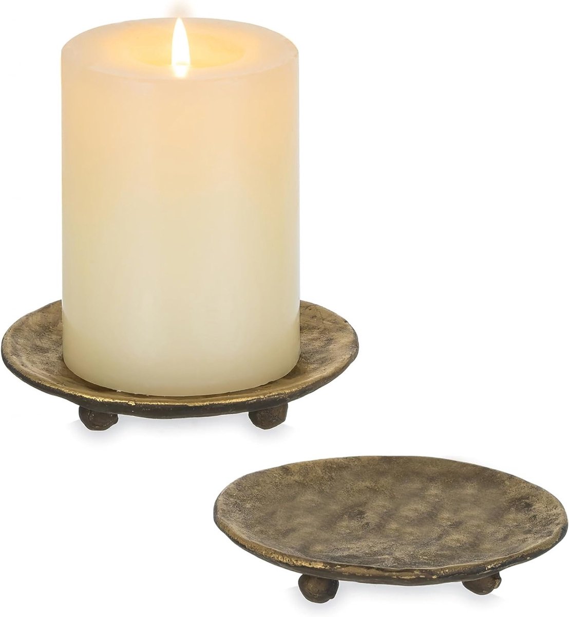Decoratieve Kandelaar Platen van Gietijzer: 11.7 cm Gouden Rond Tray voor Theelichten, Pijler en Stemkaarsen voor Kerst en Halloween