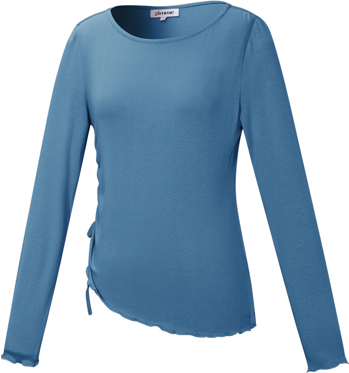 Comfortabele Dames Top 'Geplooide Longsleeve' met Zijwaartse Ruches - Blauw - Maat S