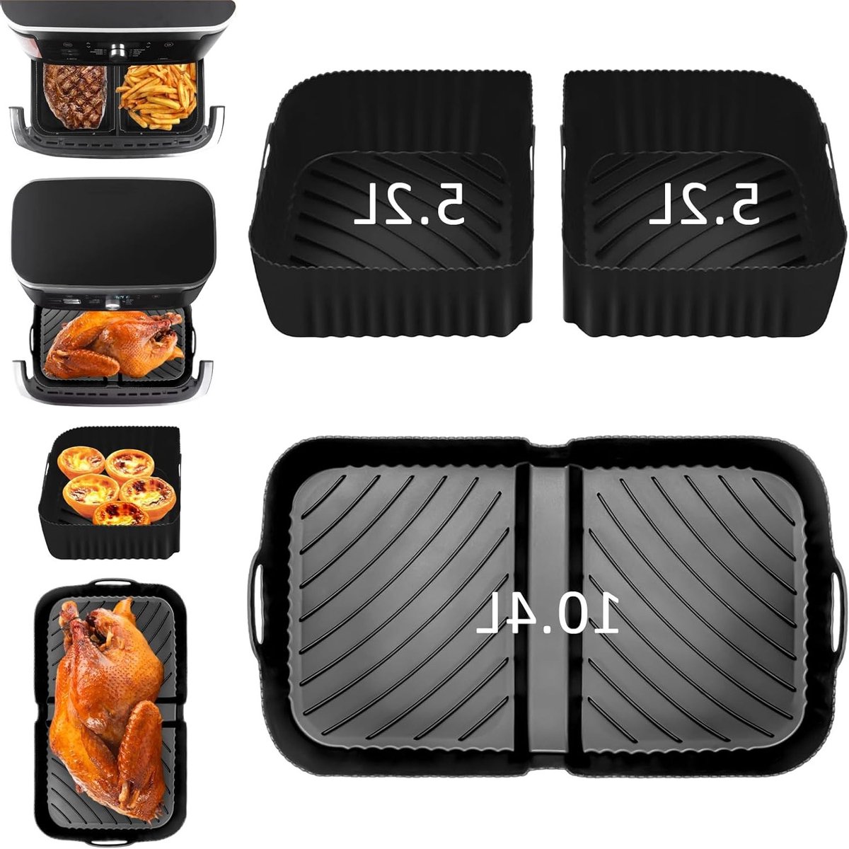 Herbruikbare silicone liners voor airfryer, 3-delige set, geschikt voor Flex Tray AF500UK, grote maat, ideaal voor bakken en grillen