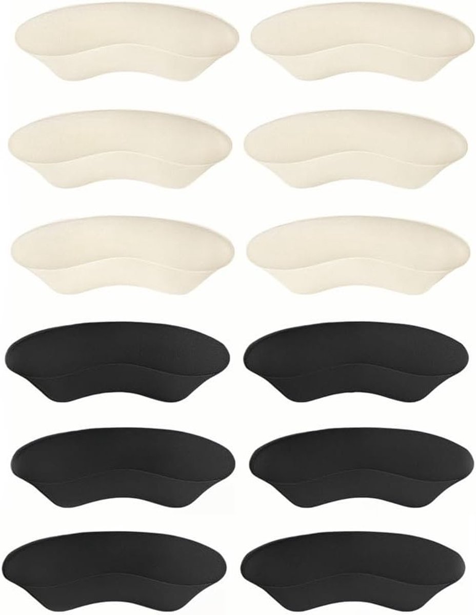 Set van 12 Hielkussens voor Overmaat Schoenen, Hielbescherming, Zachte Schuim Hielsteun, Blisterpreventie, Comfortabele Inlegzolen voor Hakken en Sneakers in Zwart en Beige