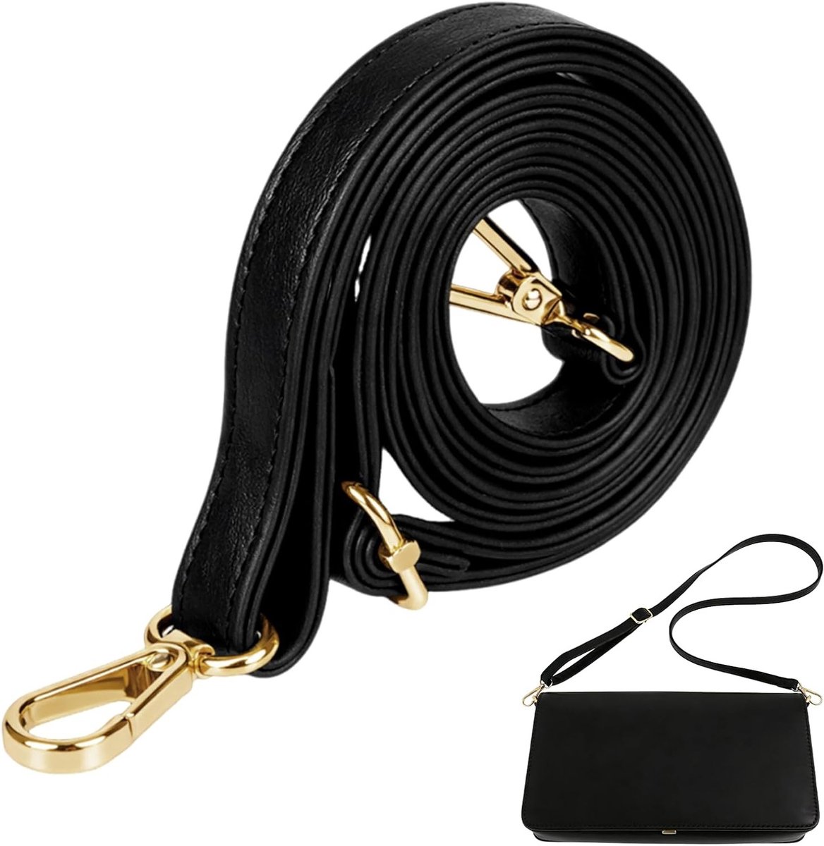 Verstelbare tasriem van imitatieleer met gouden clips, 140 cm lang, 1,45 cm breed, zwarte litchee-textuur, perfect voor schouder- of crossbodytassen, handtasaccessoire, vervangende riem