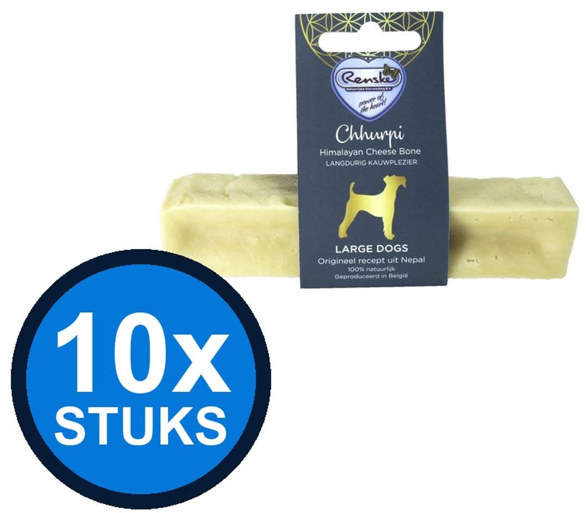 10x Renske - Chhurpi kauwkluif L 90gr - Hondenvoer Snacks - 90 g