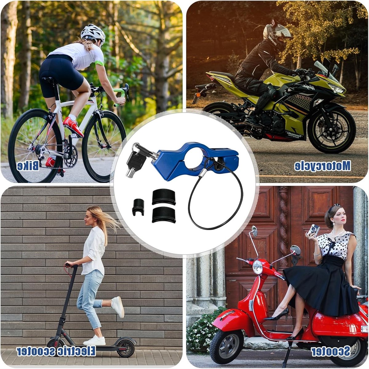 Verstelbaar remschijfslot voor motorfietsen, scooters en bromfietsen - Veiligheidsdiefstalbeveiliging en stuurslot in blauw – foto 7