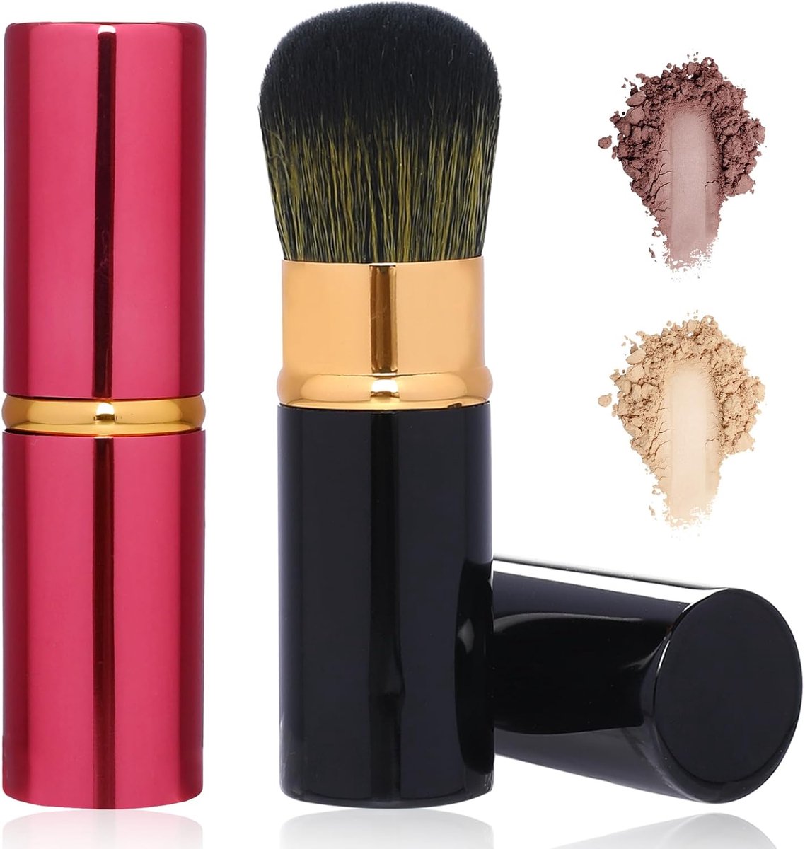 SnelShoppen - Set van 2 Inklapbare Kabuki Make-up Penselen, Reisvriendelijke Foundationkwasten, Ultra Zachte en Fijne Haren, Blusher Kwasten met Besch