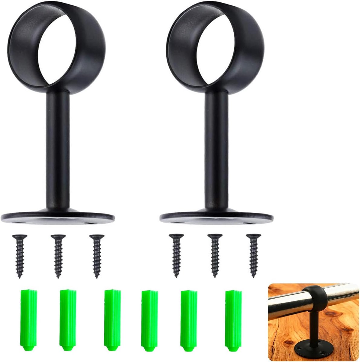 SnelShoppen - 2x Zwarte Metal Ceiling Curtain Rod Houder met 33mm Binnen Diameter - Robuuste 304 RVS Montagebeugels met Schroeven voor Eenvoudige Inst