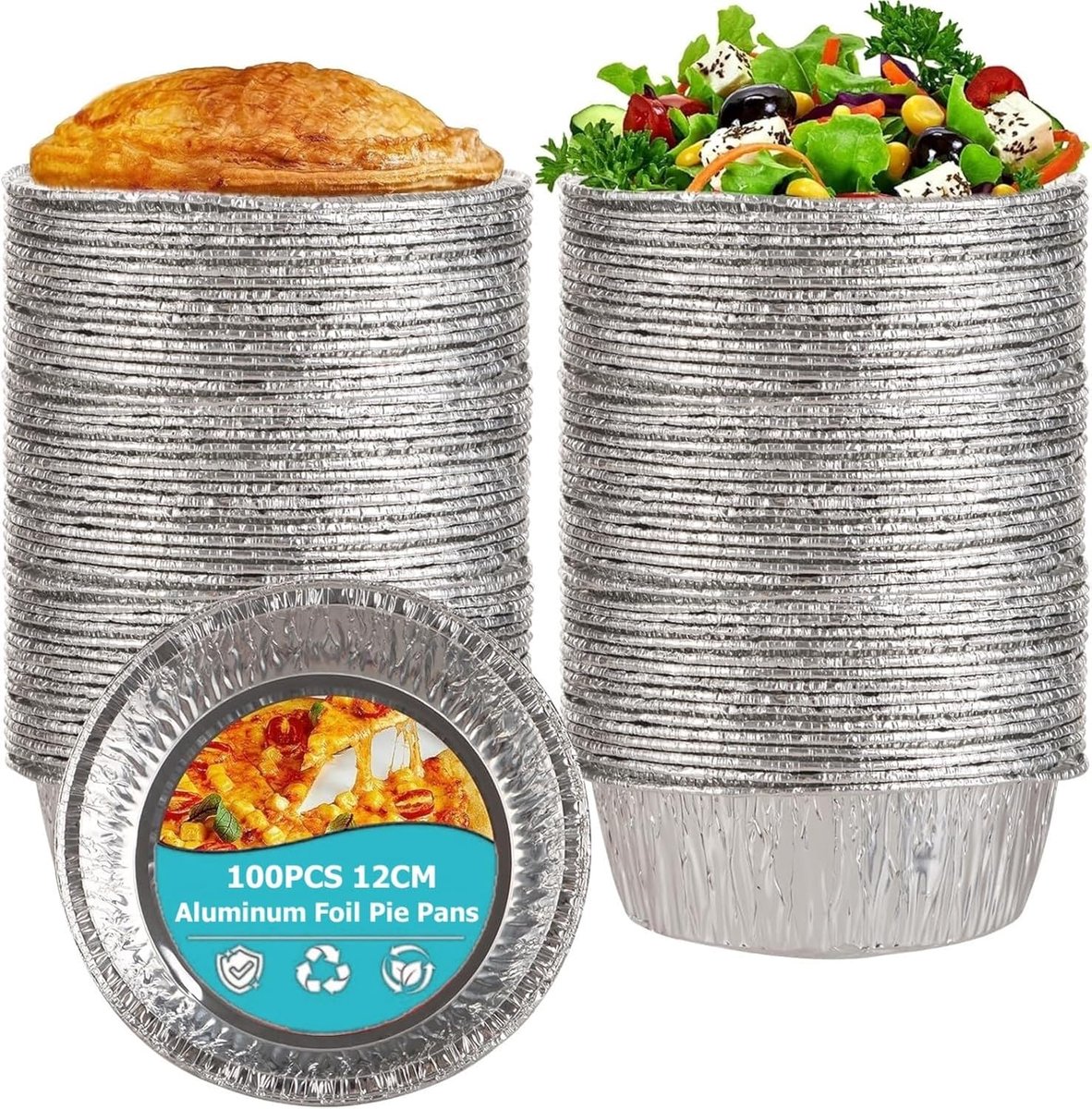 SnelShoppen - Pack van 100 Aluminium Foil Pannen 12 cm - Wegwerp Bakvormen, Taart Mallen voor Cake, Quiche, Pies en Snacks - Ideaal voor Feest, Campin