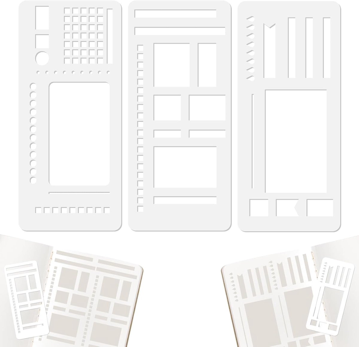 SnelShoppen - Pack of 3 Flexibele Notities, Herbruikbare Teken- en Checklist Sjablonen voor Bullet Journals, Planners, Maandoverzichten, To-Do Lijsten