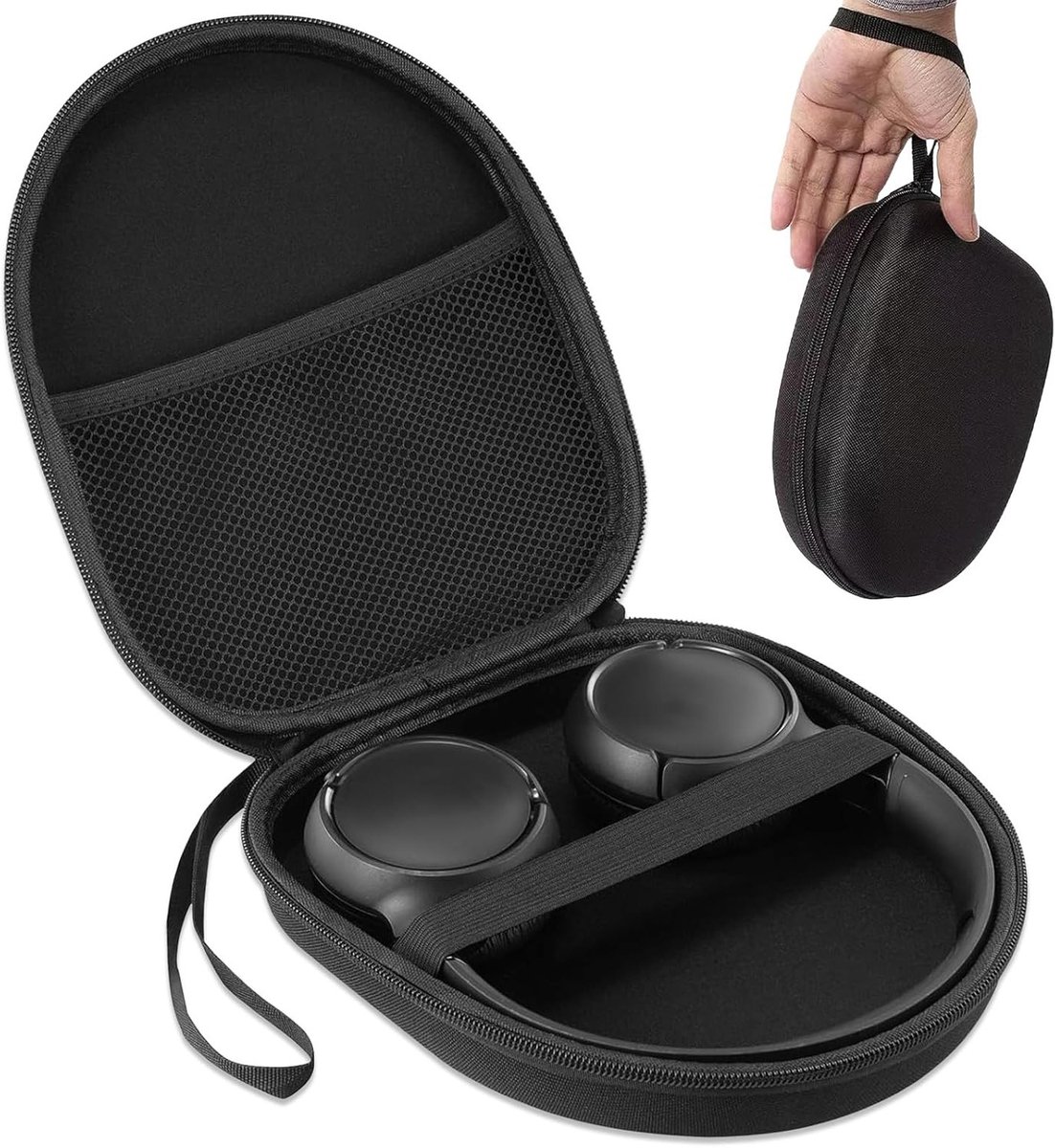 Draagbare Hoofdtelefoon Tas van EVA - Zwart, 19 x 21 x 6 cm, Geschikt voor Diverse Hoofdtelefoonformaten, Bescherming en Gemak