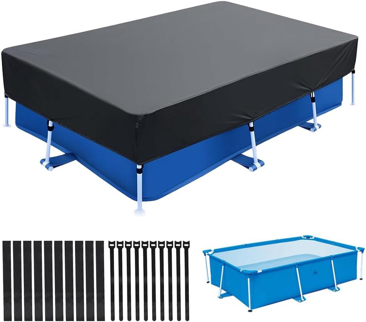 SnelShoppen - Rechthoekig Zwembadafdekzeil 225x150x30 cm - Waterdicht Zwembadzeil met Klittenbandsluitingen - Opvouwbaar Afdekzeil voor Tuin en Buiten