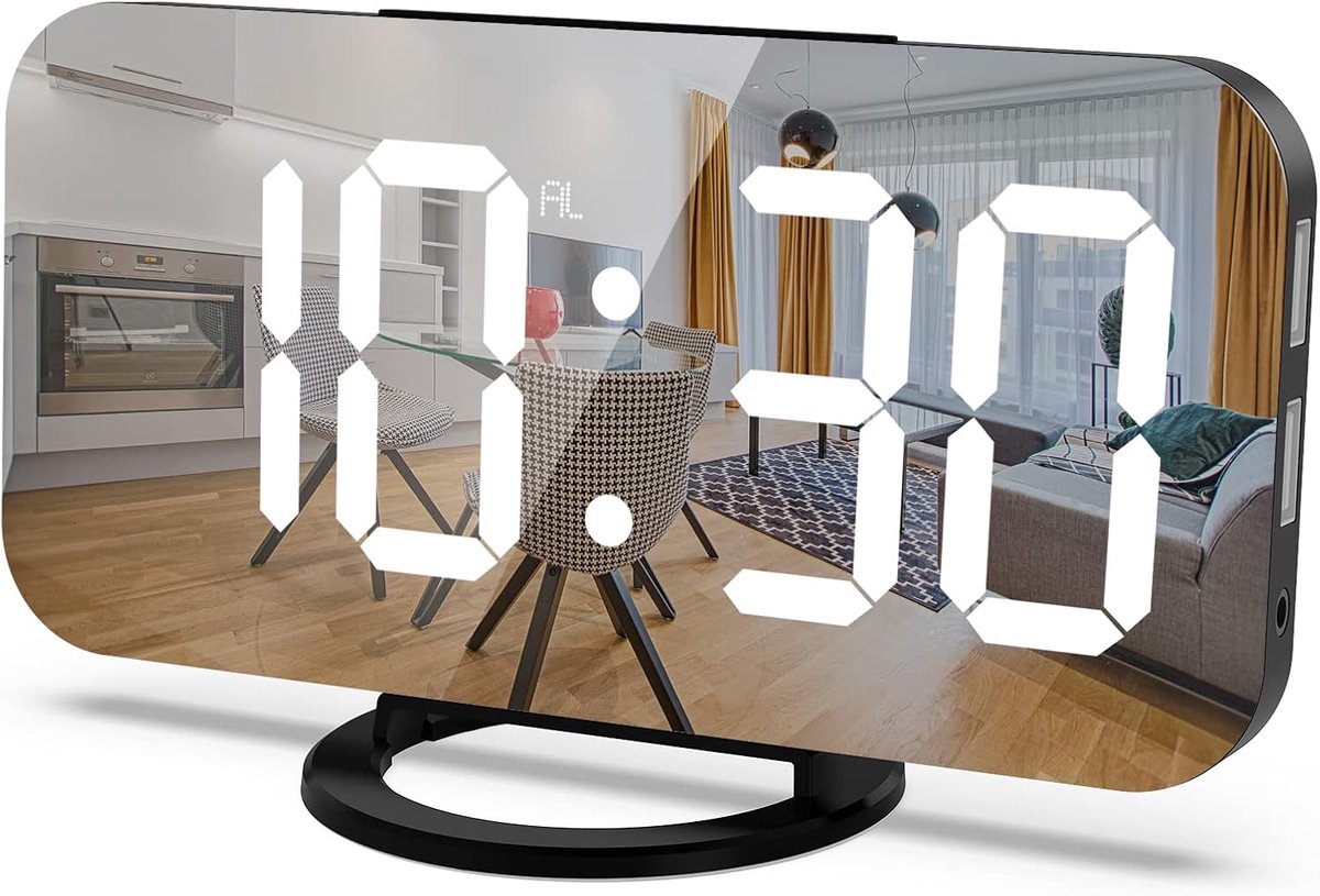 SnelShoppen - Digitale Alarmklok met Groot LED Display, Tafelklok 6,7 Inch, 3-Staps Helderheid, Dubbele USB Oplader, Alarmklok voor Bedside Table, Sla