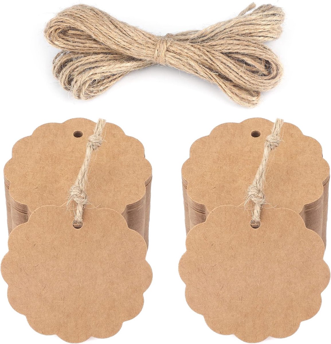 SnelShoppen - Gift Hanger Round Kraft Paper Labels 6cm, 200pcs met Jute Cord voor Wedding Gifts, Kerstcadeaus, Feestgeschenken in Bruin