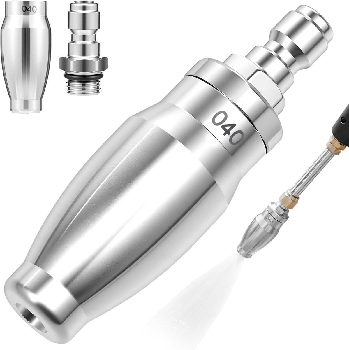 SnelShoppen - Hogedrukreiniger Rotormondstuk 3600 PSI 360° Turbo Draaibaar, Vuilfrees met 1/4 Inch Snelkoppeling, 304 Roestvrij Staal en Keramische Ke