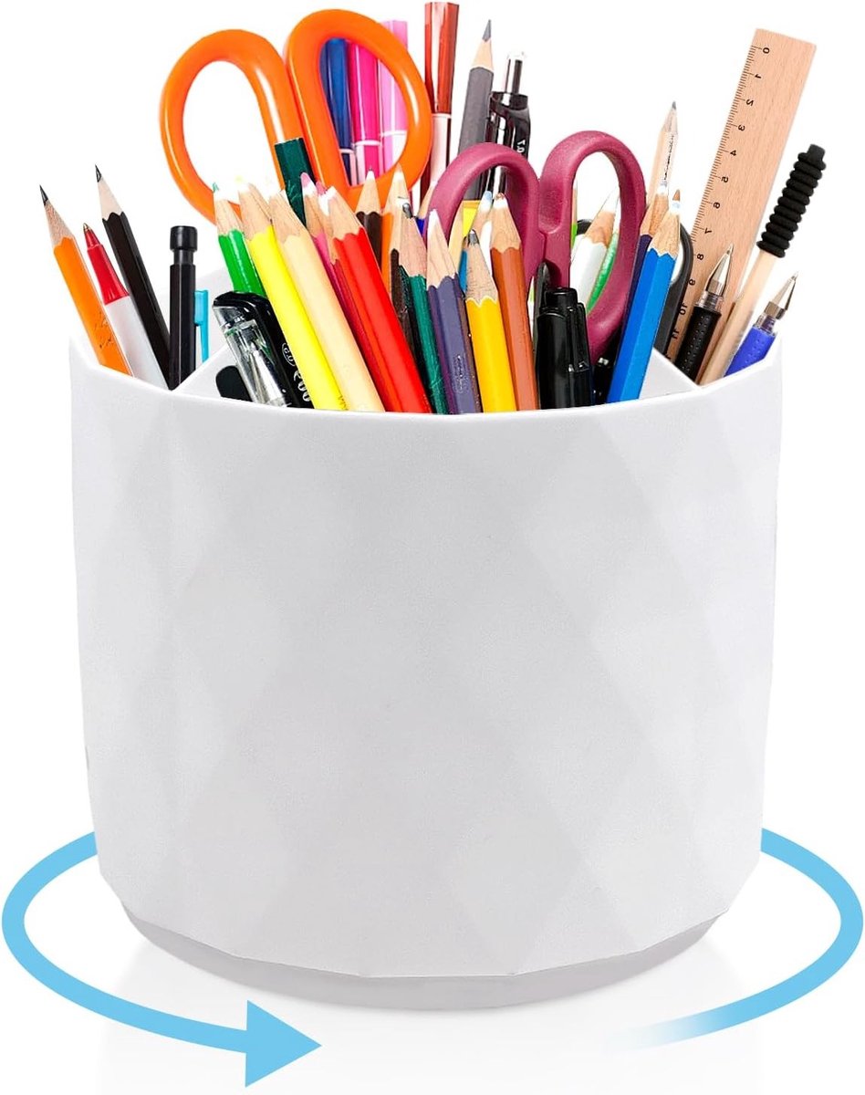Grote Pen Organizer met 5 Compartimenten en 360° Rotatie voor Kantoorbenodigdheden en Creatieve Accessoires (14 x 12 cm)