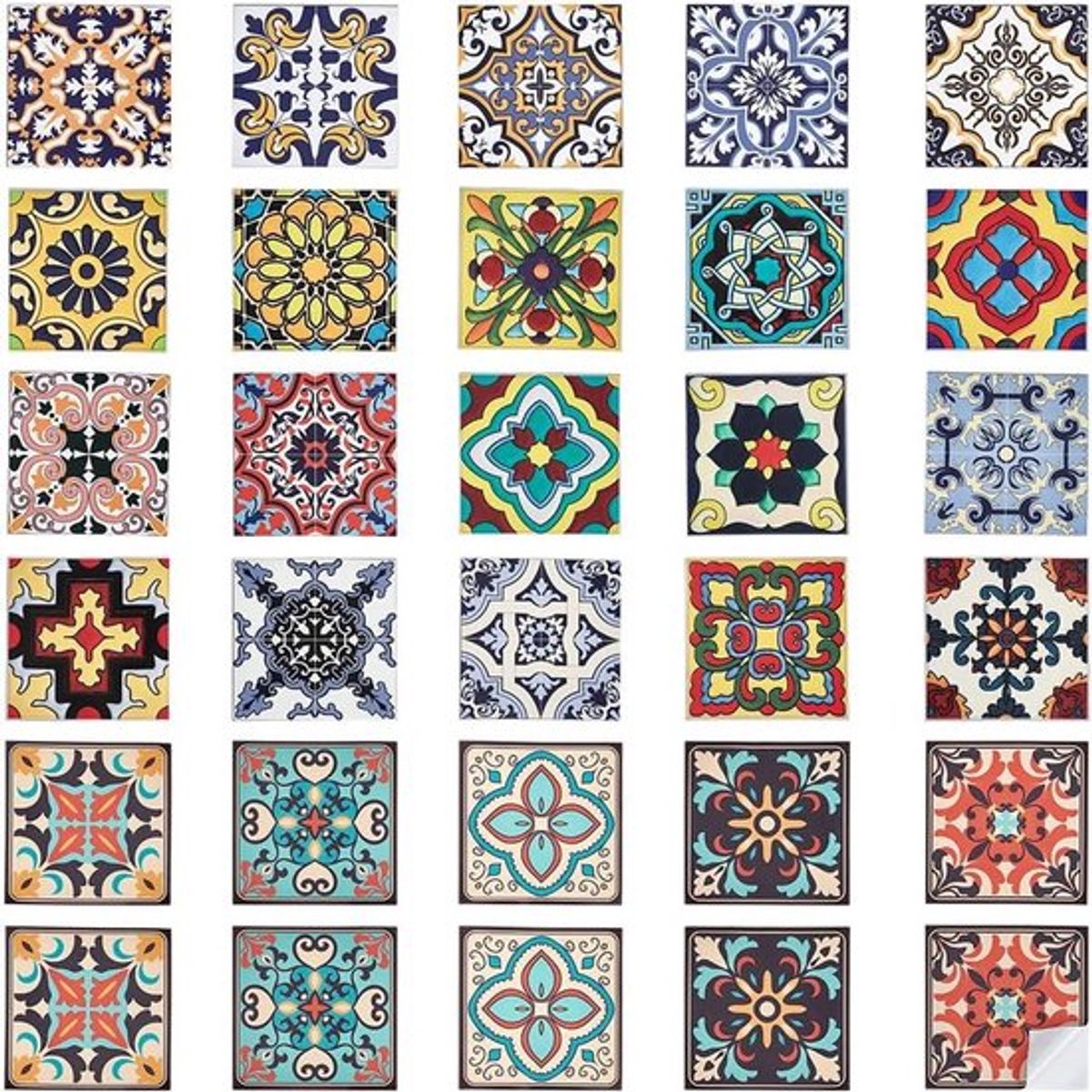 60 Stuks Kleurrijke Tegelstickers voor Keuken en Badkamer - Boheemse Decoratiesticker - Pellen en Opplakken - PVC - Backsplash - Meubels - Trap
