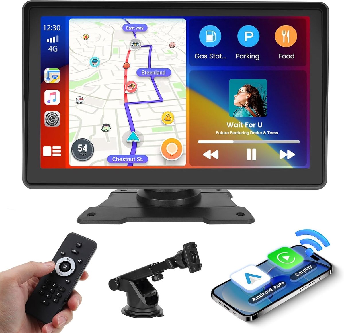 SnelShoppen - 7 Inch Draadloze CarPlay en Android Auto Touchscreen, Auto Multimedia Speler met Mirror Link, EQ-instellingen, Afstandsbediening, FM/TF/