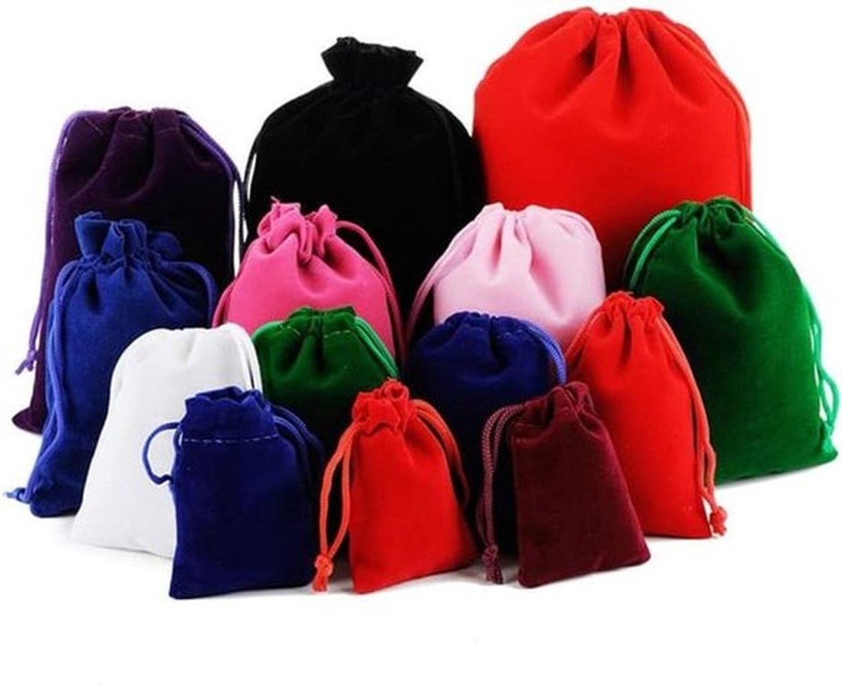 Fluwelen zakjes met trekkoord voor sieraden en cadeaus - set van 10 stuks - 9 x 12 cm - gemengde kleuren