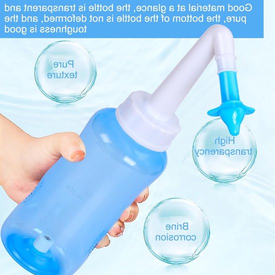 Nasal Reinigingsset voor Volwassenen en Kinderen, Neusspoeling en Sinusirrigatie, 300 ml, BPA-vrij en Effectieve Neusverzorging — afbeelding 2