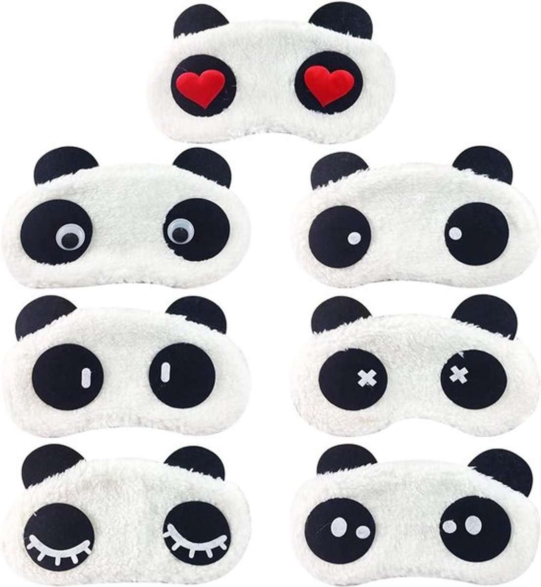 Oogmaskers voor kinderen - Set van 7 stuks - Schattig panda kinderslaapmasker - Oogmasker om te slapen met zachte pluche - Verduisterend slaapmasker voor kinderen.