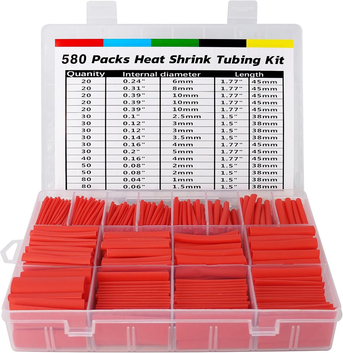 SnelShoppen - Heat Shrink Tubing Set 580 Stuks - Elektrische Isolatiebuizen - 2:1 Ratio - Rood - Hoogwaardige EVA Materiaal - Brand-, Water- en Spanni