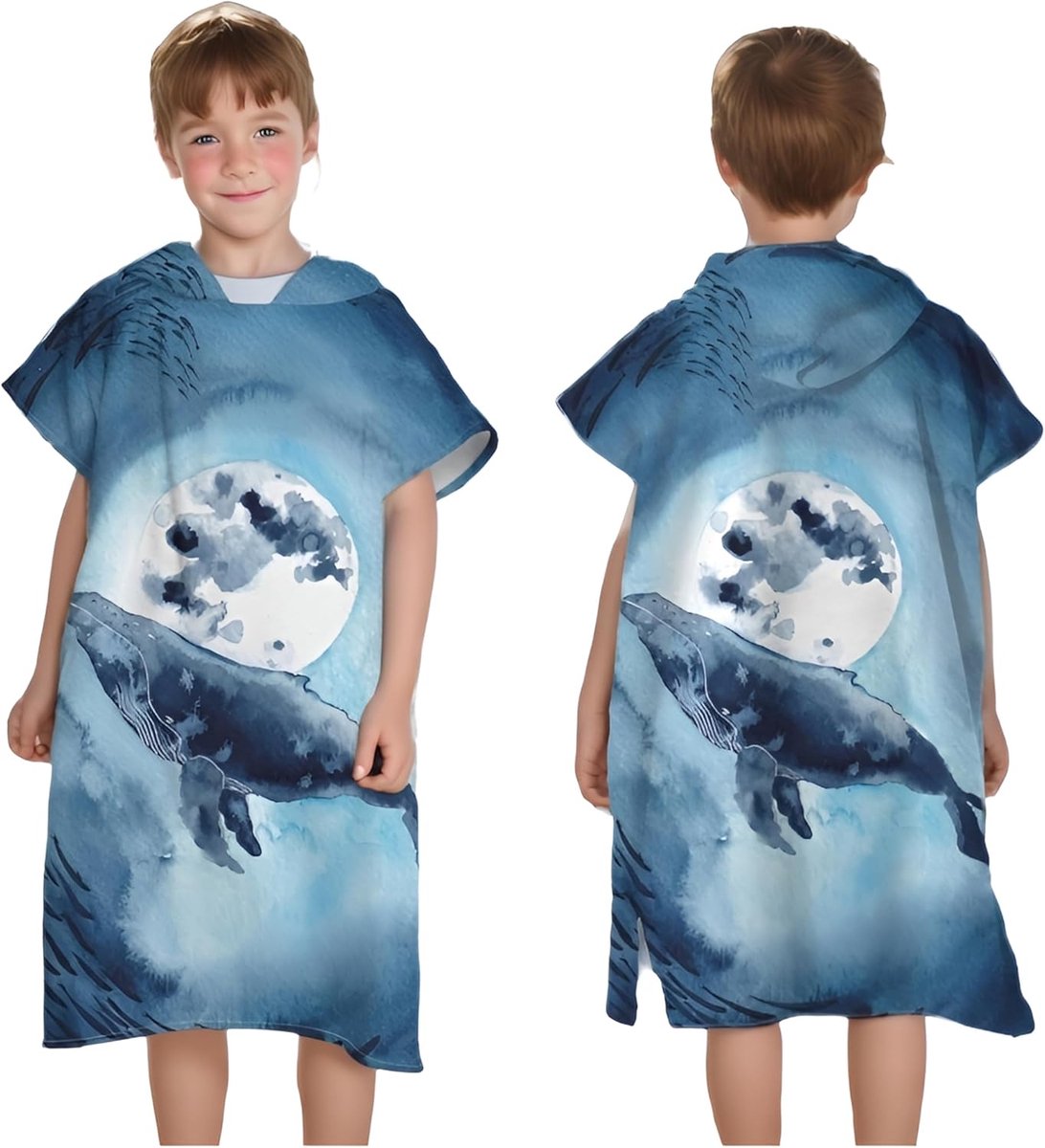 SnelShoppen - Kids Poncho Bad/Pool/Surf Strand Met Capuchon - Microfiber Badjas Voor Jongens en Meisjes - 75x60cm - Sneldrogend en Absorberend - Ideaa