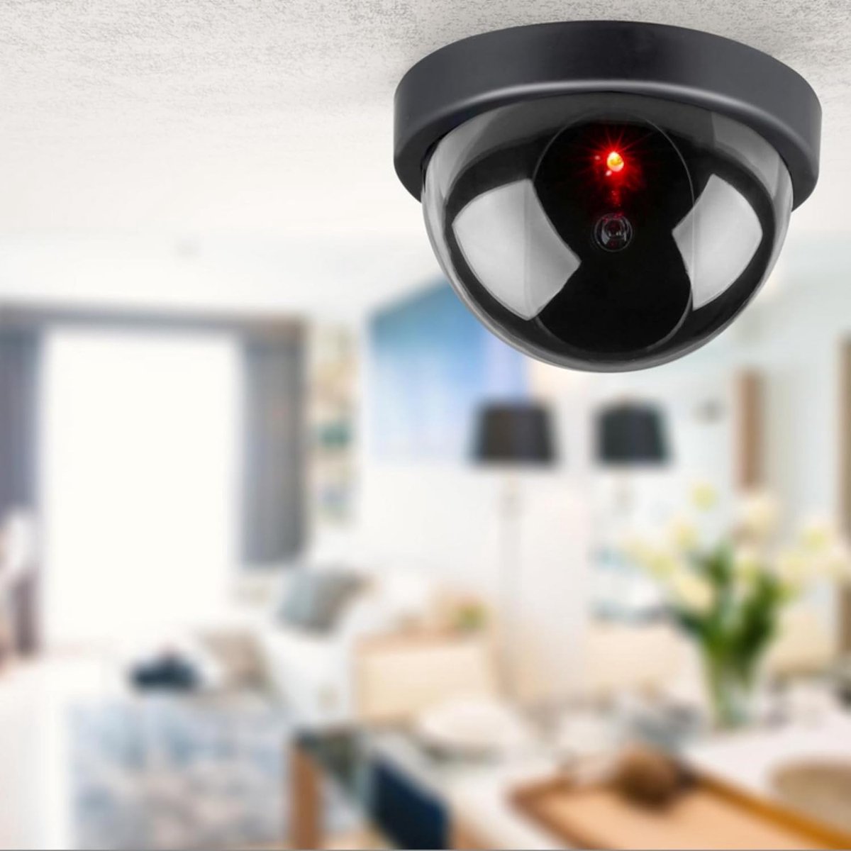 SnelShoppen - Dummy Dome Camera met Flitsende LED - Realistisch Veiligheidscamera Effect - Makkelijk Te Installeren - Ø 12 cm - Voor Binnen en Buiten