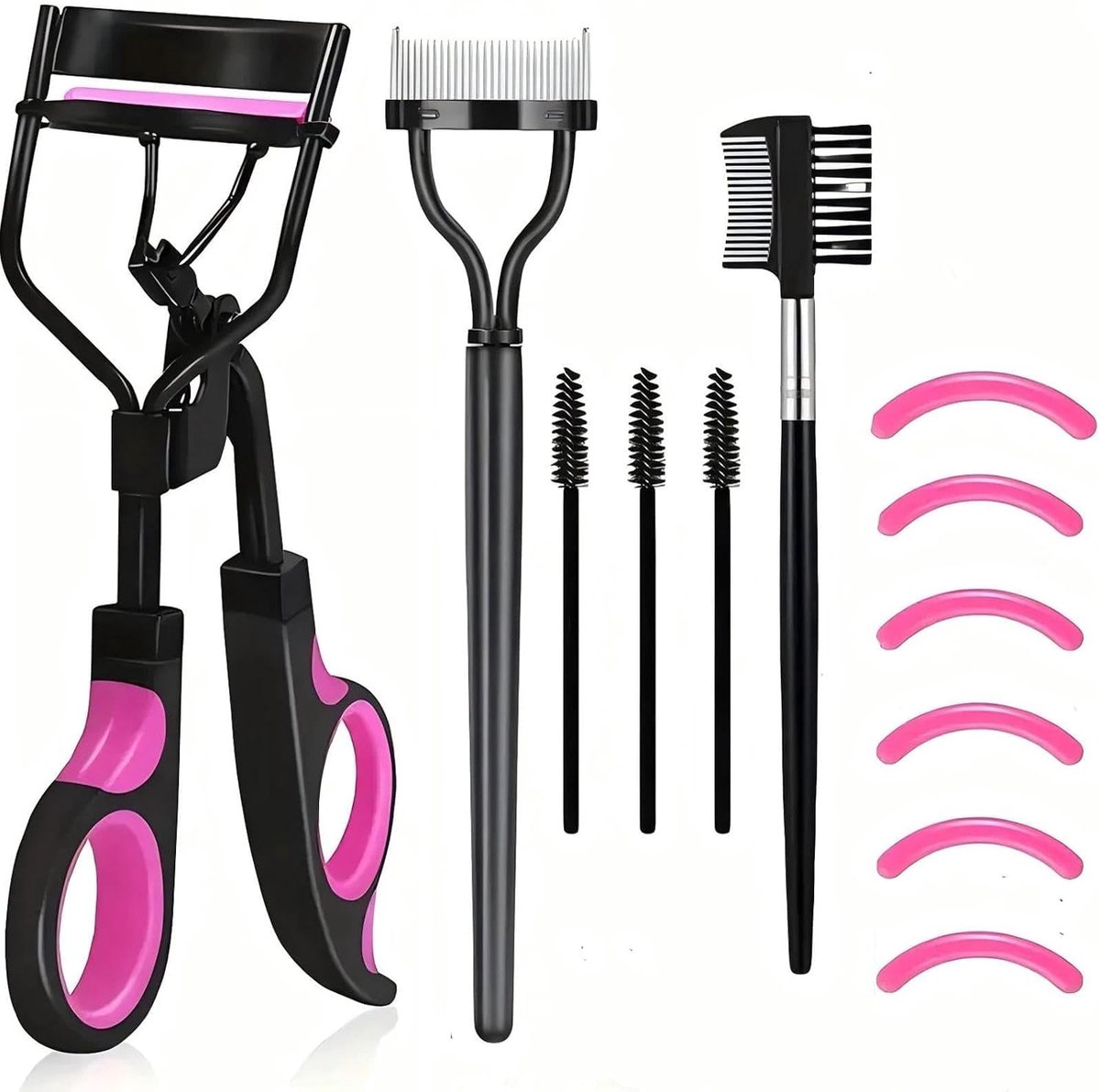 SnelShoppen - 12 Professionele Wimperkrulspelden met Kam en Krulset, Verbeterde Wimperkruller voor Natuurlijke Krullen met Zachte Siliconen Pads, Herb