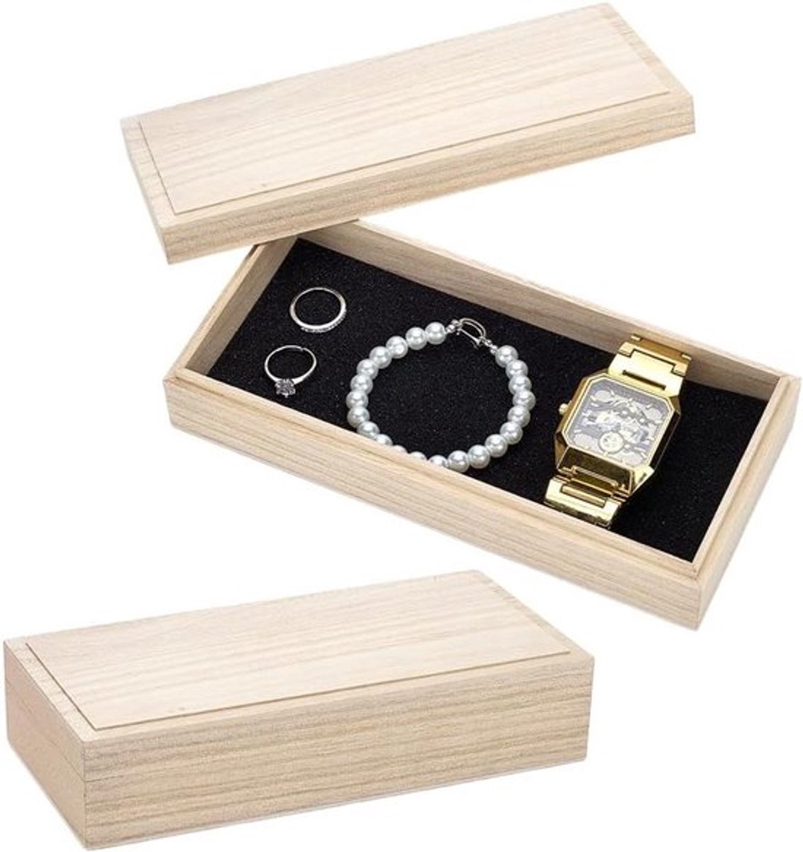 Houten opbergdozen set van 2 - 215x98x45mm - antieke witte kleur - rechthoekige houten doos met deksel voor sieradenopslag, geschenkverpakking en thuisorganisatie