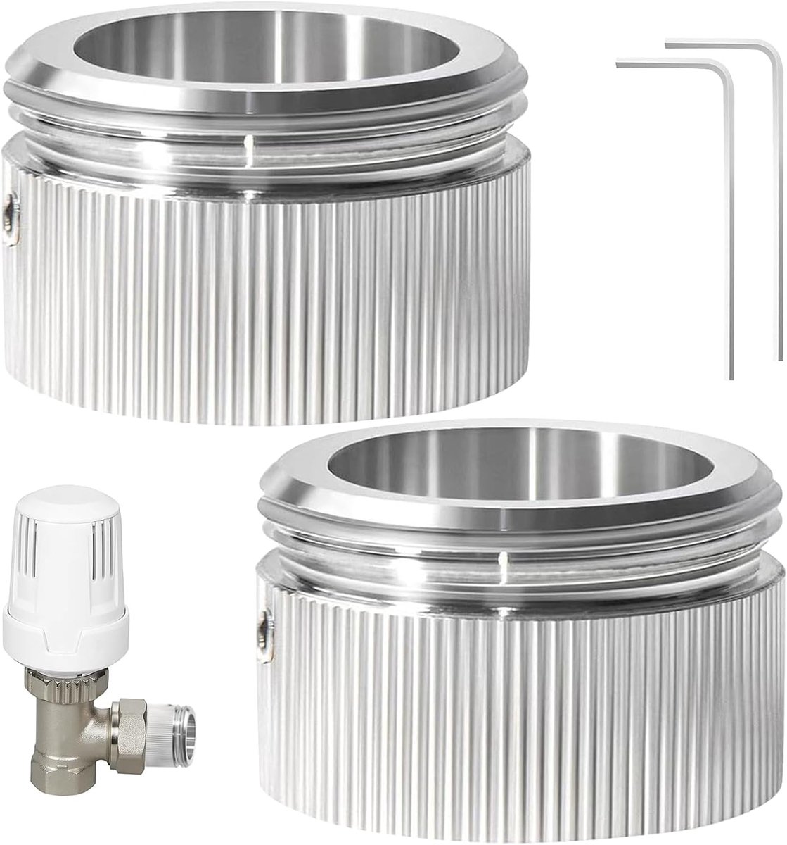 SnelShoppen - Thermostat Adapter Set 2 Stuks, Radiator Regulator, M30 x 1.5 Draad, Verstelbare Verwarming Ventiel Adapter, 304 RVS, Geschikt voor Heim