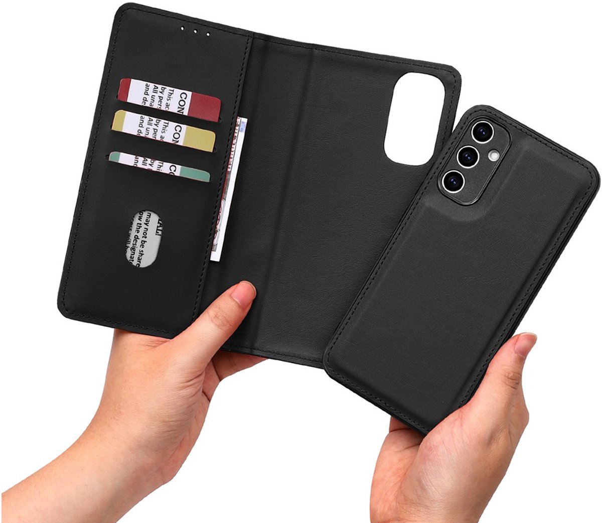CaseMania Bookcase hoesje geschikt voor Samsung Galaxy A54 - Effen Zwart - Kunstleer - 2-in-1 Magnetisch Uitneembaar Design