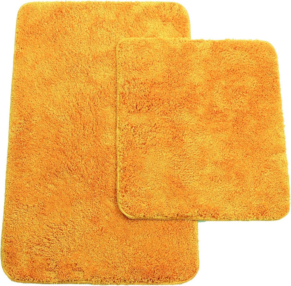 SnelShoppen - Badmatten set van 2, oranje badkamer matten, badmat 50x80 cm en toiletmat 45x50 cm, antislip, wasbaar, zacht polyester